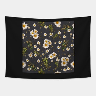 White Daisy Floral Pattern Flower Leafs Blue Seamless Boho Lavender Tapestry