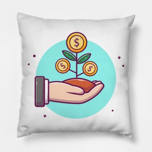 Hand bringing coin plant cartoon Pillow