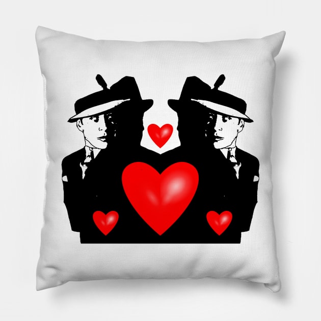 Vintage man movie heartthrob and hearts in love Pillow by Marccelus