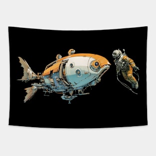 Sci Fi Goldfish with Scuba Diver Tapestry