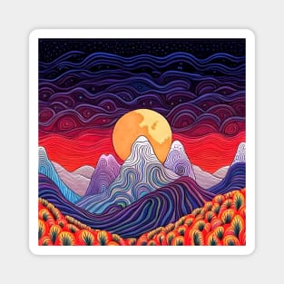 Psychedelic Magical Mountains and Moon Illustration Magnet