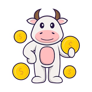 Cute cow holding coin. T-Shirt