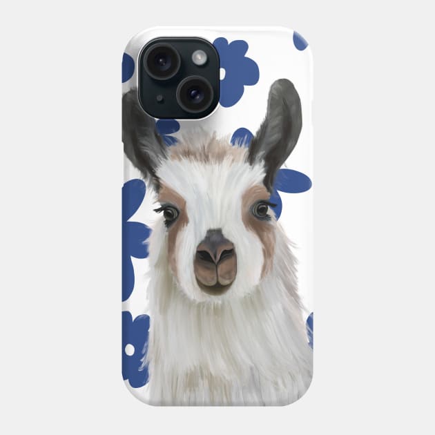 Llama | Blue Retro Flowers | Llama Lovers Gift Phone Case by Suneldesigns