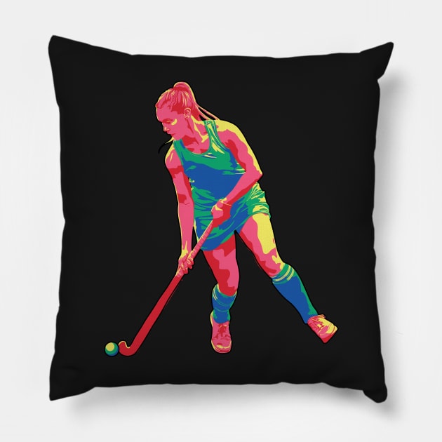 Field Hockey Player: Vibrant Pillow by ziafrazier