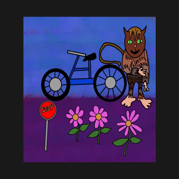 cat loves bike and flowers by Catbrat