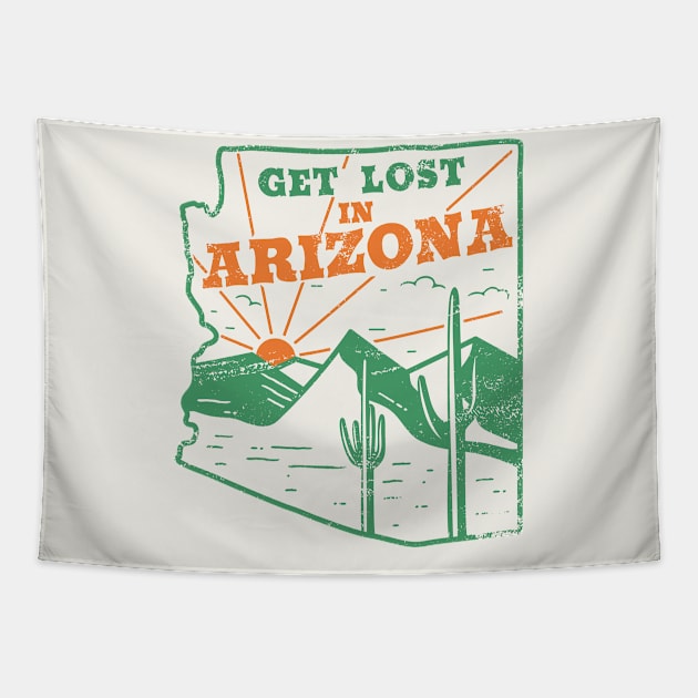 Get Lost in Arizona // Vintage Desert Landscape // Retro Tourism Badge Tapestry by SLAG_Creative