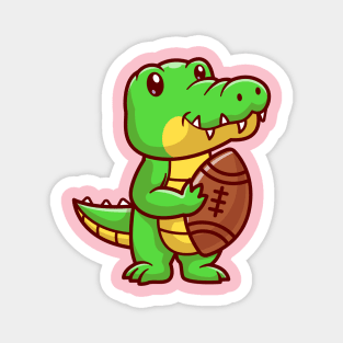 Cute Crocodile Holding Rugby Ball Cartoon Magnet