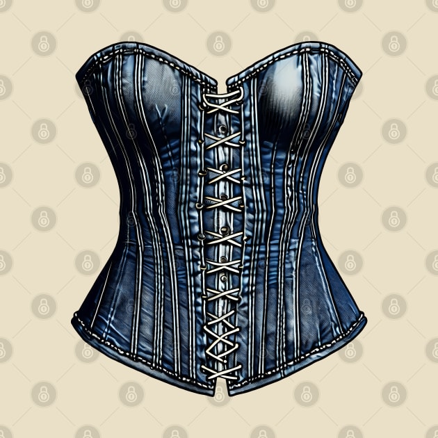 Illusion Denim Corset Vintage Print by Angelic Gangster