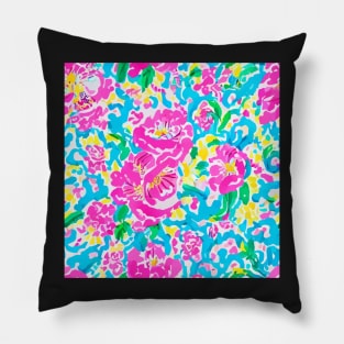 Preppy floral seamless pattern in hot pink, yellow, green and turquoise Pillow