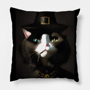 Cat witch with blue and green eyes Pillow