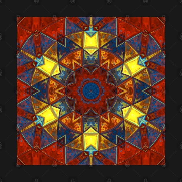 Mosaic Mandala Flower Yellow Red and Blue by WormholeOrbital