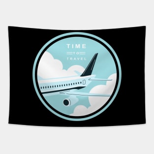 Vintage plane travel. Retro travel badge Tapestry