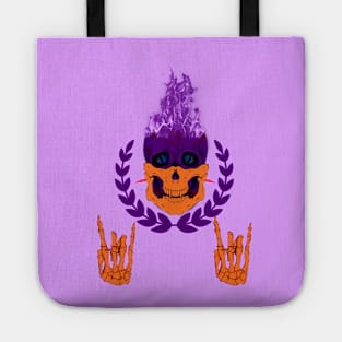 purple skull skeleton hands rock sign Tote