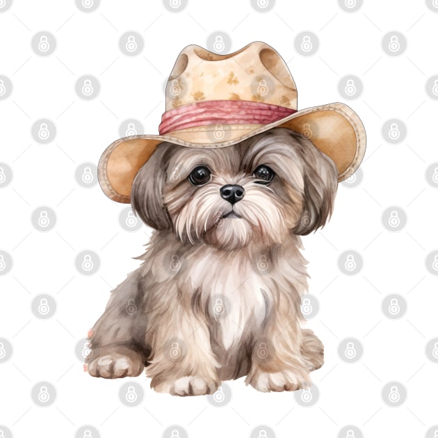 Watercolor Shih Tzu Dog in Straw Hat by Chromatic Fusion Studio