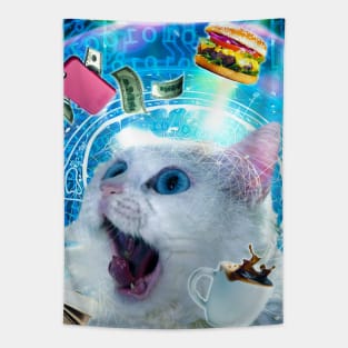 Trippy Dopamine Fasting Cat - Burger Coffee Tapestry