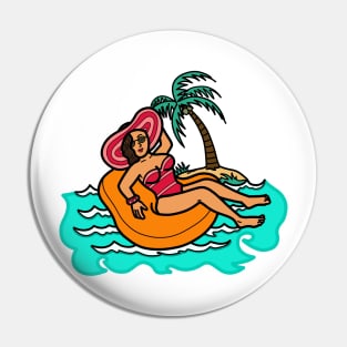 Young female woman in floatie beach summer tropical island Pin