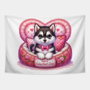 Valentine Siberian Husky Dog in Bed Tapestry