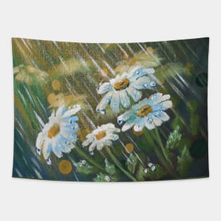 Nature garden painting spring rainy day flower white daisy Tapestry