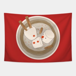 Marshmallow Snowman Swimming in Holiday Drink Tapestry