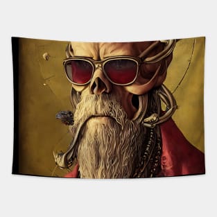 Surreal renaissance skull god with sunglasses Tapestry