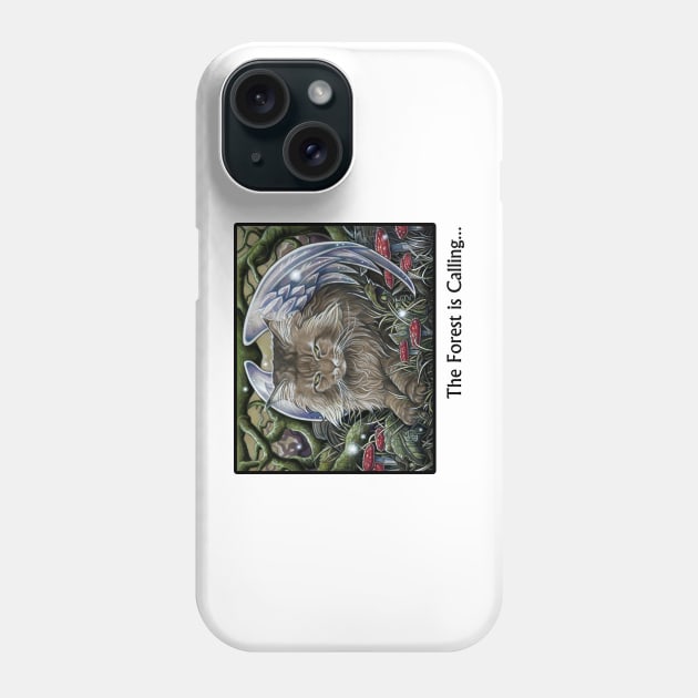 Cat Forest Spirit -The Forest is Calling - Black Outlined Version Phone Case by Nat Ewert Art