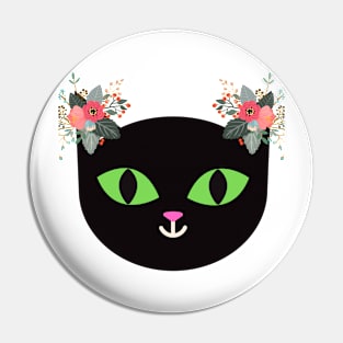 Black cat with flowers Pin