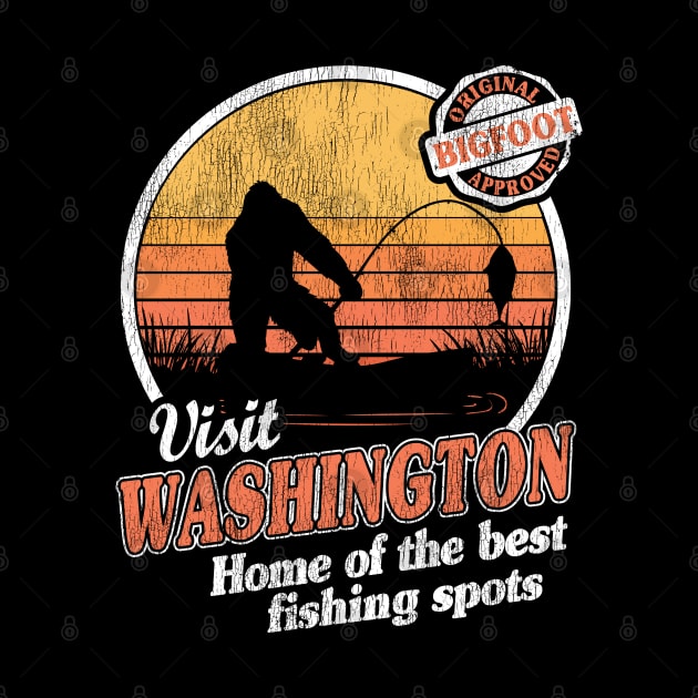 Funny Bigfoot Sasquatch Fishing Gift Vintage Visit Washington by Kuehni