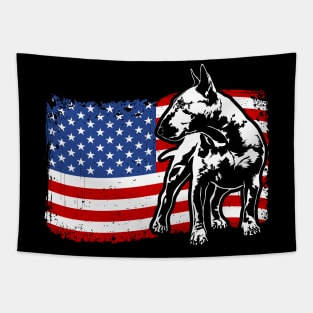 Proud Bull Terrier American Flag patriotic dog Tapestry