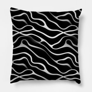 Monochrome Elegance: White Abstract Lines on Black Pillow