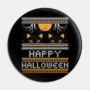 Happy Halloween Black Cats Pin