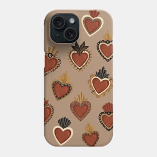 Vintage Mexican Sacred Hearts Pattern II by Akbaly Phone Case