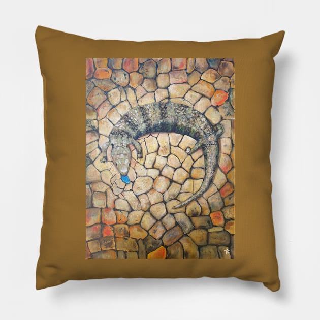 Blue Tongue Lizard Pillow by CoryAcornArt