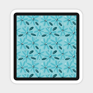 Cute turquoise  abstract flowers and grey leaves in a fun playful flowerpower pattern Magnet