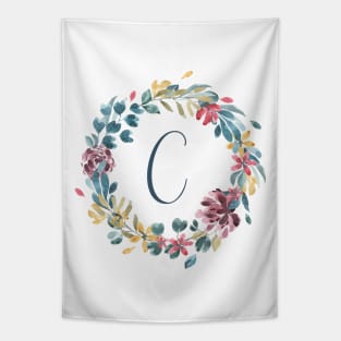 Floral Monogram C Colorful Full Blooms Tapestry