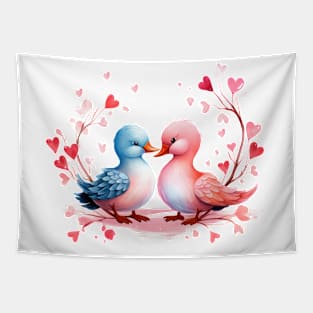 Valentine Kissing Duck Bird Couple Tapestry