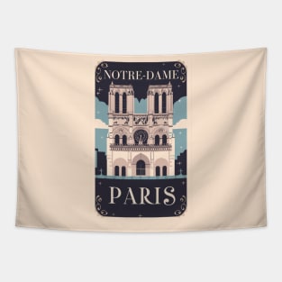 A Vintage Travel Art of the Notre-Dame Cathedral in Paris - France Tapestry