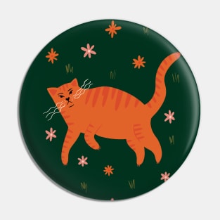 Cool orange cat in flower field illustration Pin