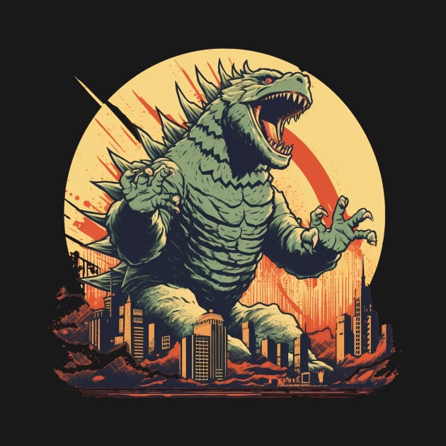 Retro Vintage Godzilla Monster FanArt Propaganda Poster by TOKEBI