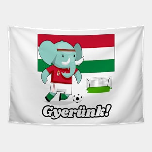 ⚽ Hungary Football, Elephant Scores a Goal, Gyerünk! Team Spirit Tapestry