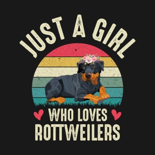 Just a Girl Who Loves Rottweiler Rottweiler Dog Lover Floral Dog Mom T-Shirt