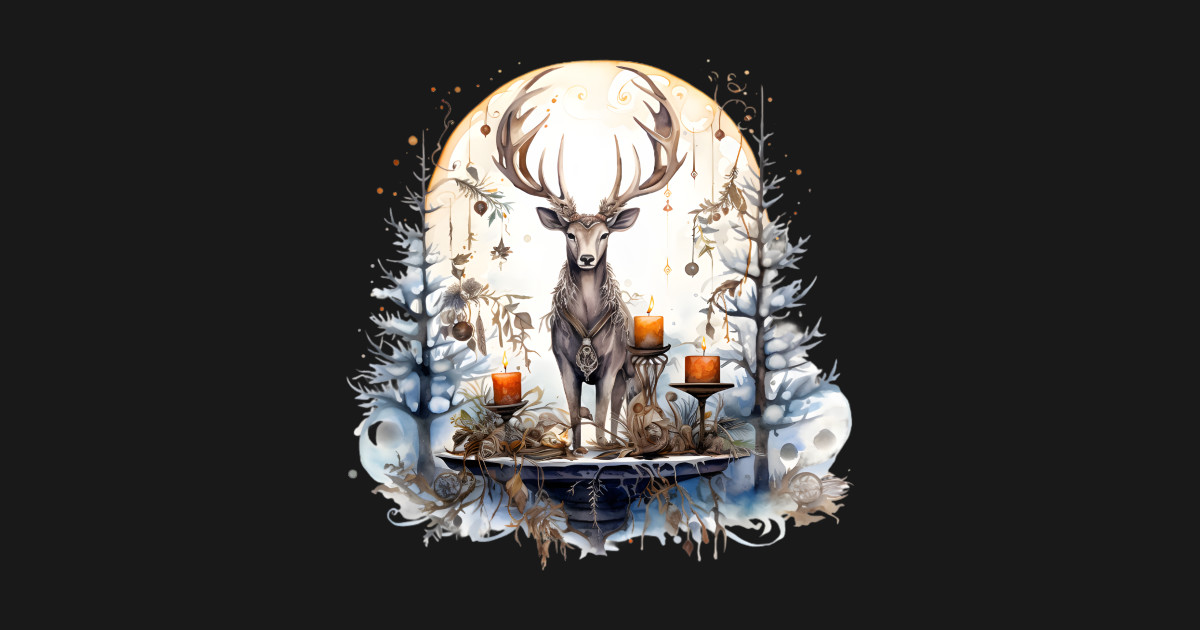 Winter Solstice - Stag and Candles - Pagan - T-Shirt | TeePublic