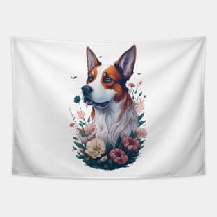 Dog with Flowers Tapestry