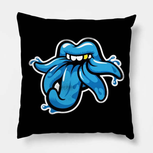 Tongues of Kali (blue version) Pillow by toadyco