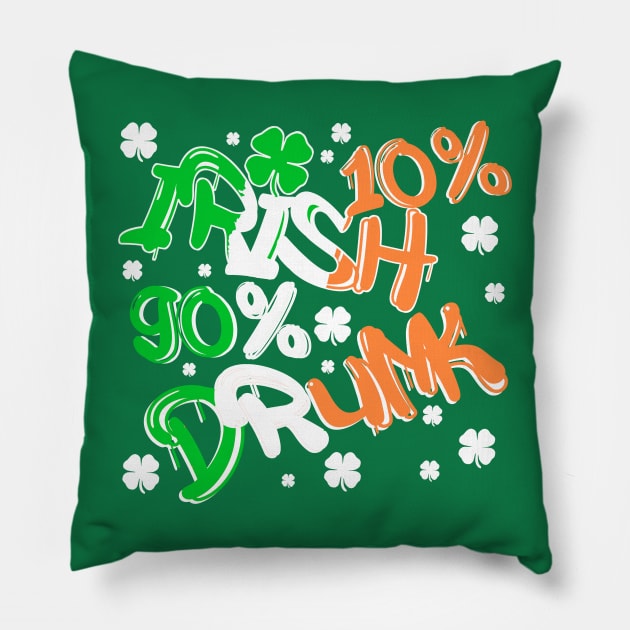 Saint Patricks Day Funny Irish Drinking Quote Lucky Clover Pillow by Bezra