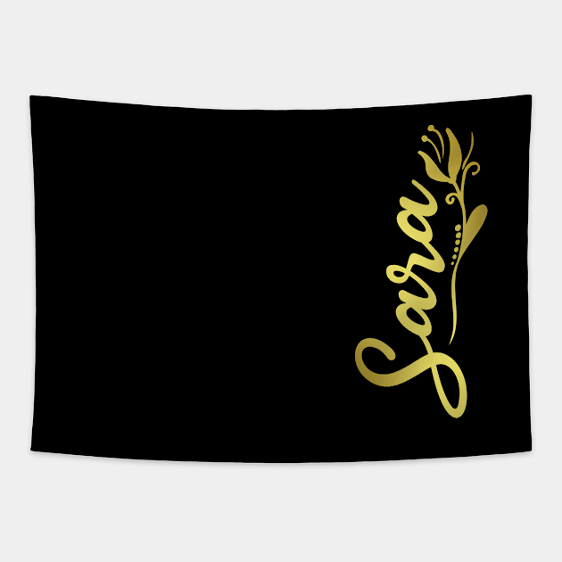 Sara Name Faux Gold Yellow Tulip Flourish Tapestry by xsylx