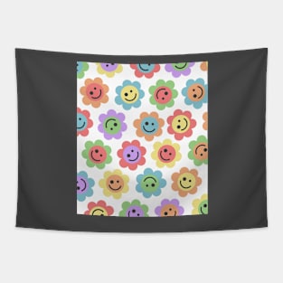 Rainbower Rainbow Flower Happy Faces Tapestry