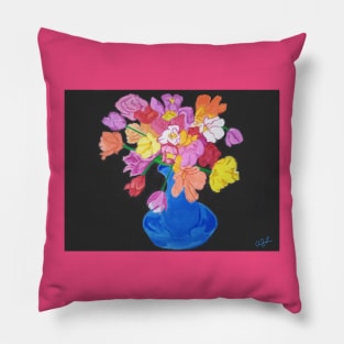 Colorful Flowers in a Blue Vase Pillow