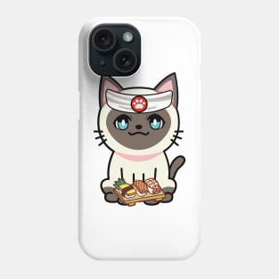 Funny siamese cat is a sushi chef Phone Case