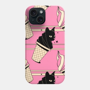 Ice Cream Black Cat Pattern in pink Phone Case