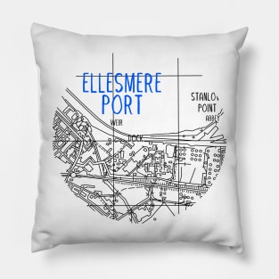 Ellesmere Port Map (Blue & White) Pillow